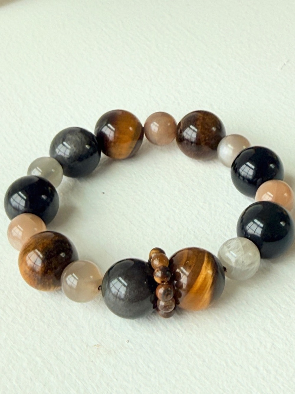 Tiger Eye Moonstone Obsidian Bracelet | Large Bead | Unisex
